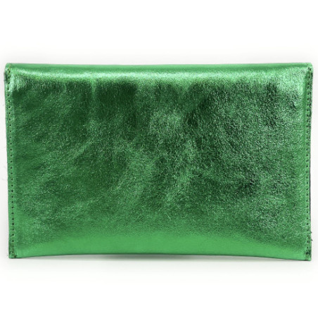 Porte-monnaie femme mode en véritable cuir porté main vert intense irisé pochette