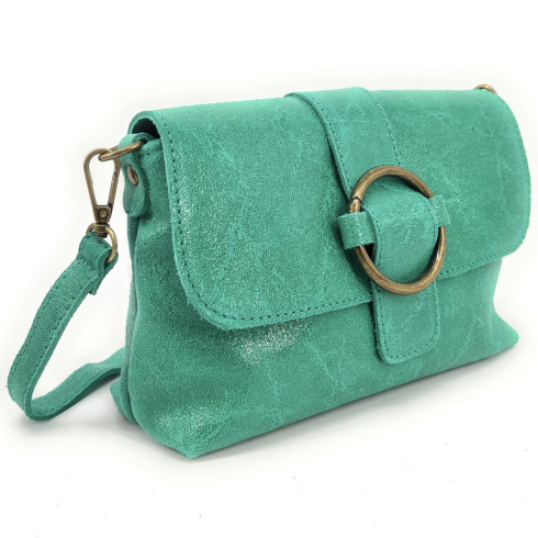 Mini sac à main femme tendance en cuir lisse porté épaule de travers et bandoulière lagon