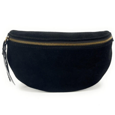Sac banane noir avec bandoulière pour femme en cuir daim fabriqué en Italie