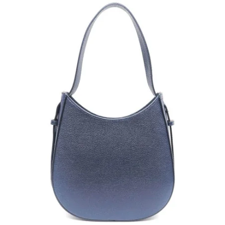 Sac hobo tendance femme en cuir grainé italien porté épaule bleu foncé