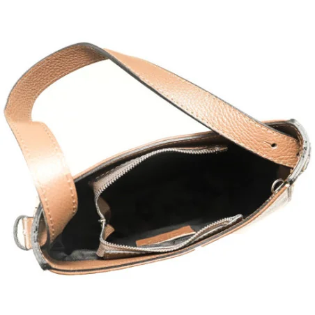 Sac à main femme très tendance en cuir grainé porté épaule avec bandoulière amovible taupe