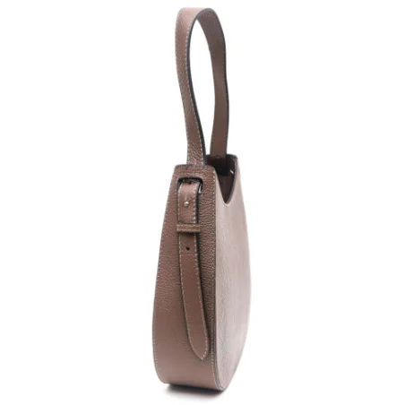 Sac à main hobo tendance femme en cuir grainé italien porté épaule taupe