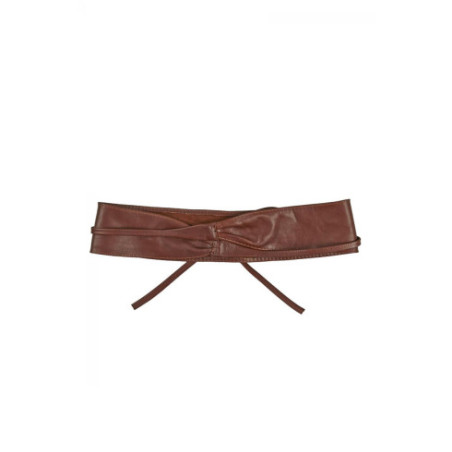 Ceinture large très tendance femme en cuir italien grainé porté taille marron moyen
