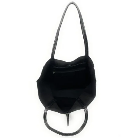 Sac shopping tendance femme en cuir grainé italien porté main noir irisé