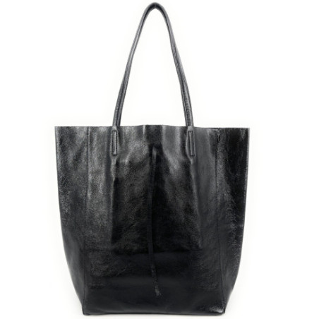 Sac à main tendance femme en cuir italien grainé porté épaule noir irisé sac shopping