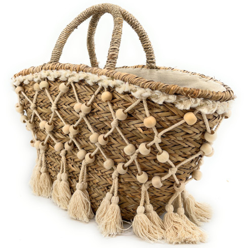 sa de plage femme en paille porté main couleur beige sac cabas