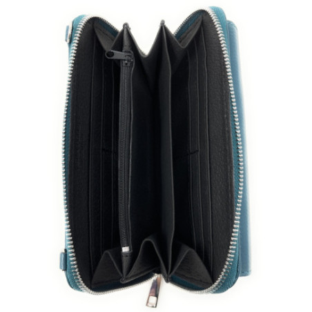 Sac bandoulière femme tendance en cuir italien pur cuir de vachette porté épaule et main bleu canard