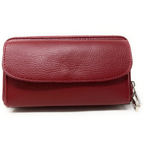 Sac pochette mode femme en cuir italien pur cuir de vachette porté épaule et de travers rouge bordeaux