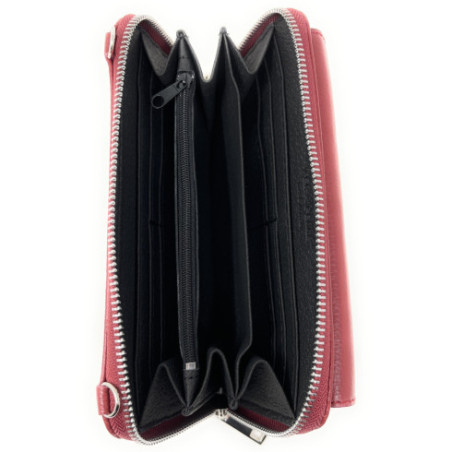 Sac bandoulière portefeuille tendance femme en cuir porté épaule avec bandoulière amovible rouge bordeaux