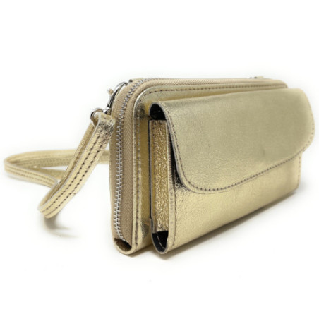 Sac très tendance femme en cuir italien pur cuir de vachette porté épaule et bandoulière or pale