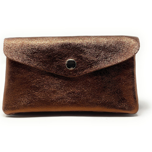 Mini-sac pochette porte-monnaie femme en cuir irisé pur de vachette fabriqué en Italie champagne