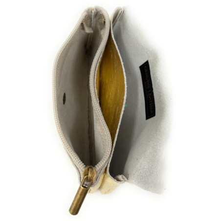 Pochette porte-monnaie porte-carte cuir brillant femme pur vachette fabriqué en Italie or pale