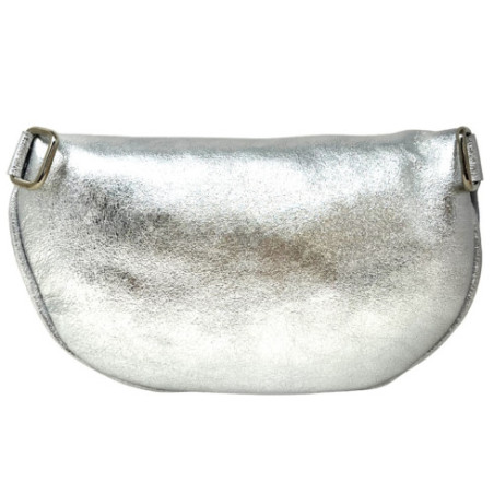 Sac mode femme en cuir italien pur cuir de vachette porté de travers et épaule argent clair sac banane tendance