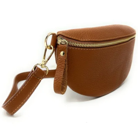Sac mode femme en cuir porté de travers avec bandoulière réglable camel sac banane tendance