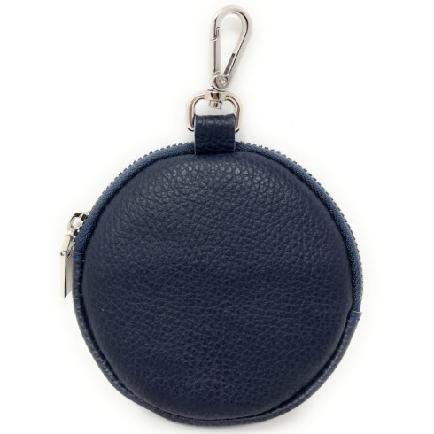 Porte-monnaie porte carte tendance femme en cuir italien grainé porté main bleu marine