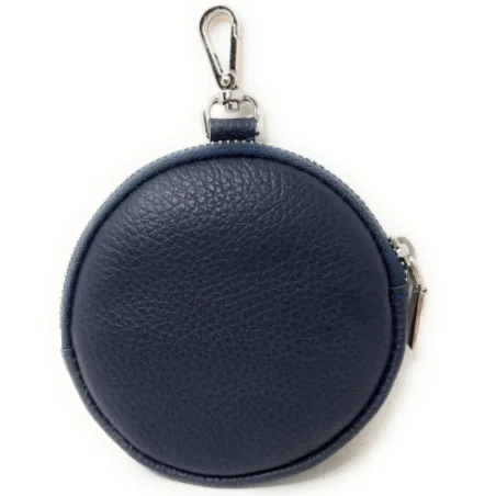 Porte-monnaie femme tendance en cuir grainé italien porté main avec mousqueton bleu marine