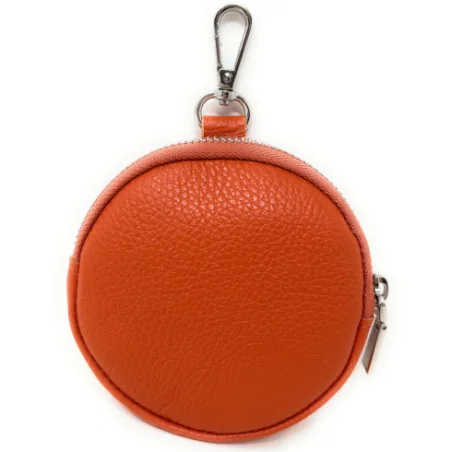 Porte-monnaie femme tendance en cuir grainé italien porté main orange porte carte