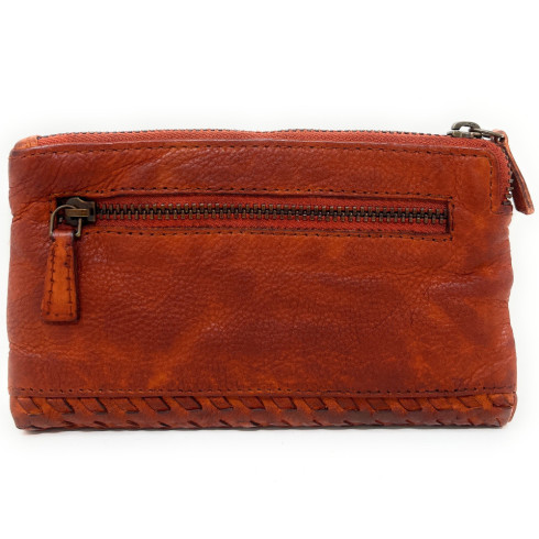 Portefeuille femme tendance en cuir italien pur cuir de vachette porté main orange patiné