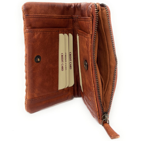 Porte-monnaie portefeuille mode femme en cuir porté main orange patiné