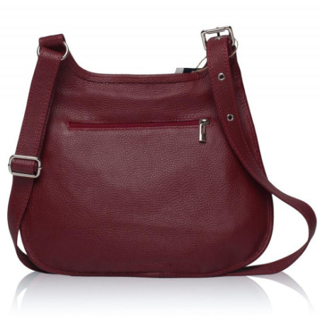 Sac femme très tendance en cuir grainé porté de travers avec bandoulière ajustable rouge foncé sac bandoulière