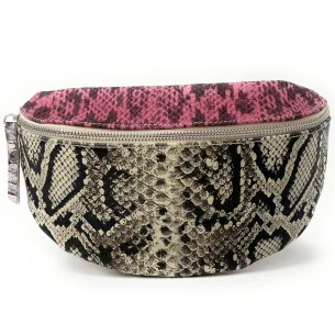 Sac banane imprimé serpent en cuir italien