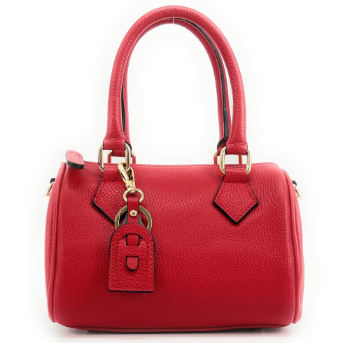 Sac bowling tendance femme en cuir grainé italien porté main ou bandoulière rouge clair
