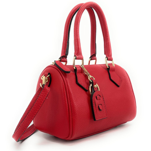 Sac à main femme tendance en cuir grainé porté main rouge clair sac bowling