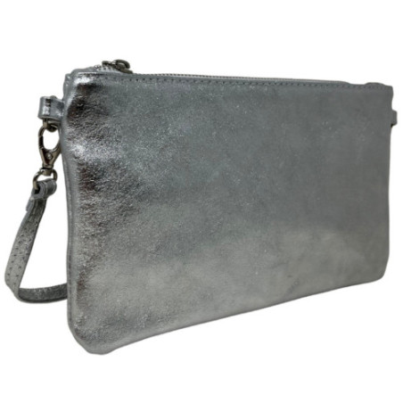 Sac pochette tendance femme en cuir italien pur cuir de vachette porté main et de travers argent foncé