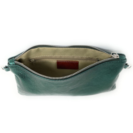 Sac pochette tendance femme en cuir porté épaule avec bandoulière amovible vert pin irisé