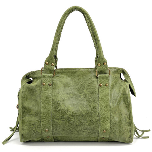 Sac à main femme tendance en cuir brossé porté main épaule bandoulière et de travers vert pistache