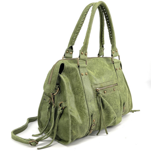 Sac très tendance femme en cuir italien pur cuir de vachette porté main et bandoulière vert pistache