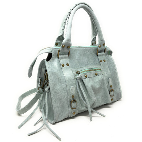 Sac à main femme tendance en cuir à motif effet brossé porté main et bandoulière vert d’eau