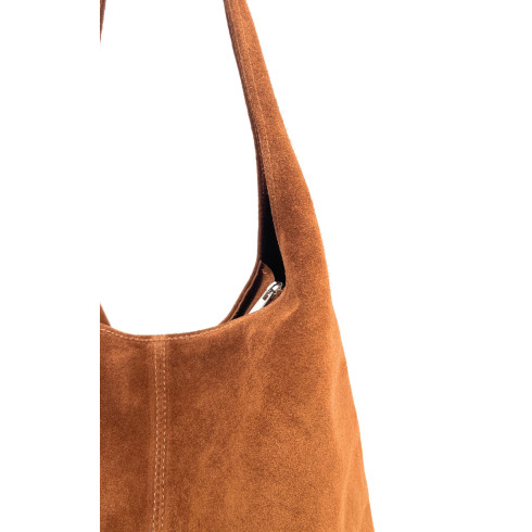 Sac à main hobo tendance femme en suédé porté épaule camel foncé