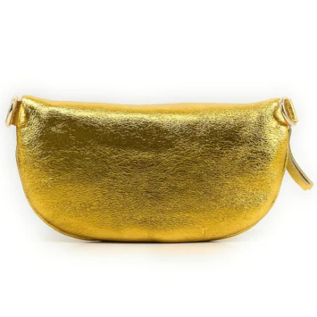 Sac banane femme tendance en cuir italien irisé porté de travers avec bandoulière amovible jaune moutarde irisé
