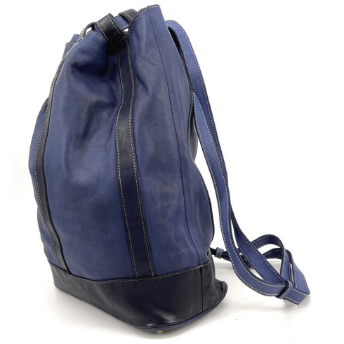 Sac à dos en cuir vintage souple tannage végétal pur de vachette haut de gamme fabriqué en Italie bleu profond