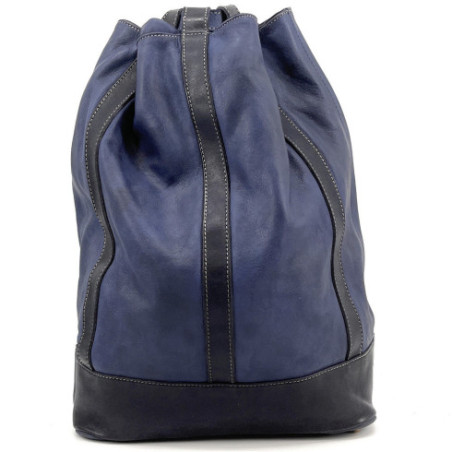 Sac à dos en cuir souple vintage tannage végétal pur vachette fabriqué en Italie bleu profond