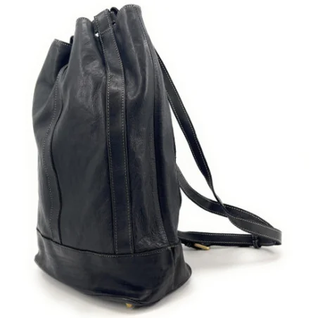 Sac à dos en cuir vintage à tannage végétal pur vachette haut de gamme fabriqué en Italie noir