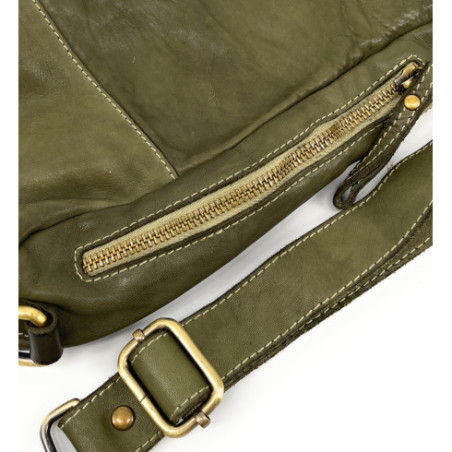 Mini sac à dos en cuir vintage souple pur vachette à tannage végétal fabriqué en Italie vert kaki