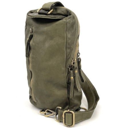 Mini sac à dos mixte en cuir vintage couleur kaki pur de vachette à tannage végétal fabriqué en Italie