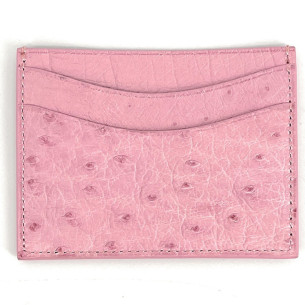 Porte-cartes luxe en cuir exotique rose pâle fabriqué en France