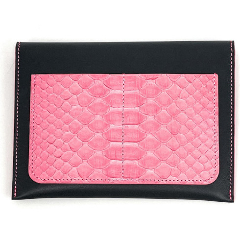 Pochette femme | Pochette en cuir d'exception python rose et agneau