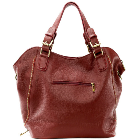 Sac à main tendance femme en cuir grainé italien porté bandoulière rouge foncé