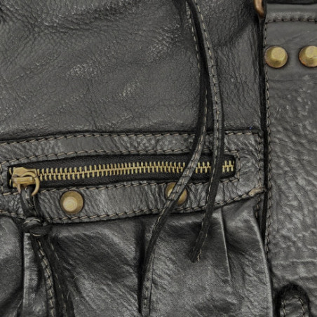 Sac en cuir souple vintage femme pour la rentrée pur vachette porté épaule avec bandoulière noir sac tendance