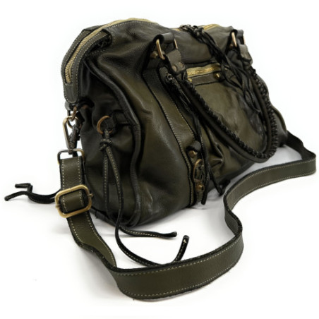 Sac à main femme en cuir italien vintage pur vachette porté épaule avec bandoulière vert sac de rentrée mode