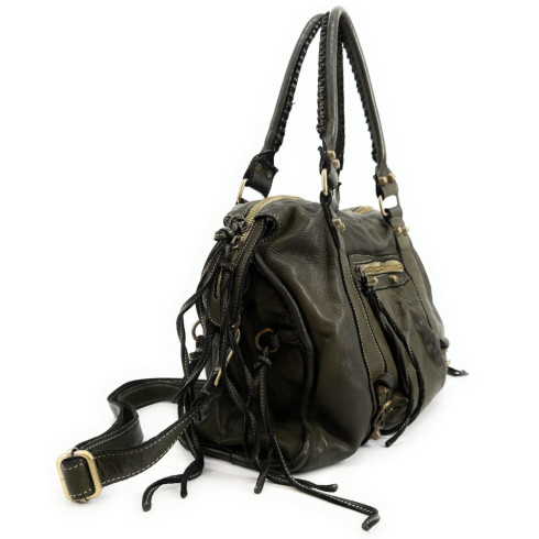 Sac à main en cuir souple vintage femme tendance pur vachette porté épaule avec bandoulière vert foncé sac de rentrée