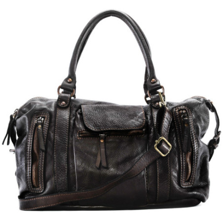 Sac à main en cuir vintage femme tendance porté épaule avec bandoulière amovible marron chocolat sac de cours