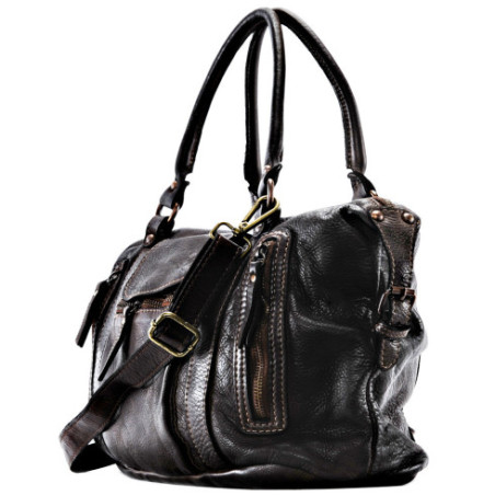 Sac à main en cuir femme vintage haut de gamme porté épaule marron foncé avec bandoulière amovible sac de rentrée