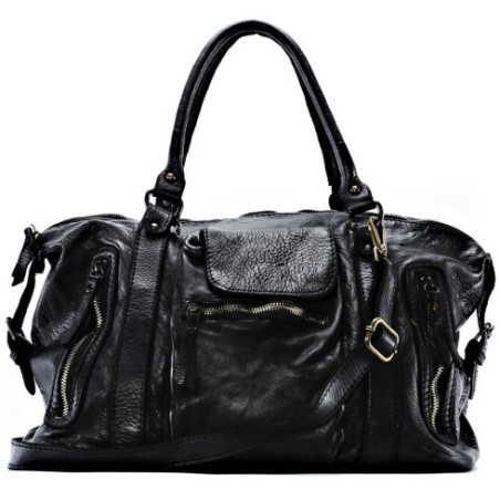 Sac à main en cuir vintage noir femme haut de gamme porté épaule avec bandoulière amovible sac de cours