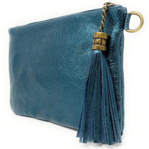 Sac mode femme en cuir italien irisé porté épaule et bandoulière bleu paon irisé sac tendance