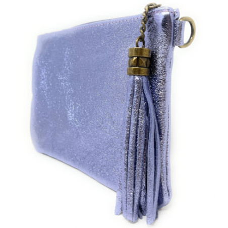 Sac pochette femme en cuir irisé porté main épaule et bandoulière parme irisé sac tendance